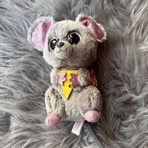 Ty Beanie Boos Squeaker Gray Mouse With Cheese Glitter Eyes 6" Plush 2015